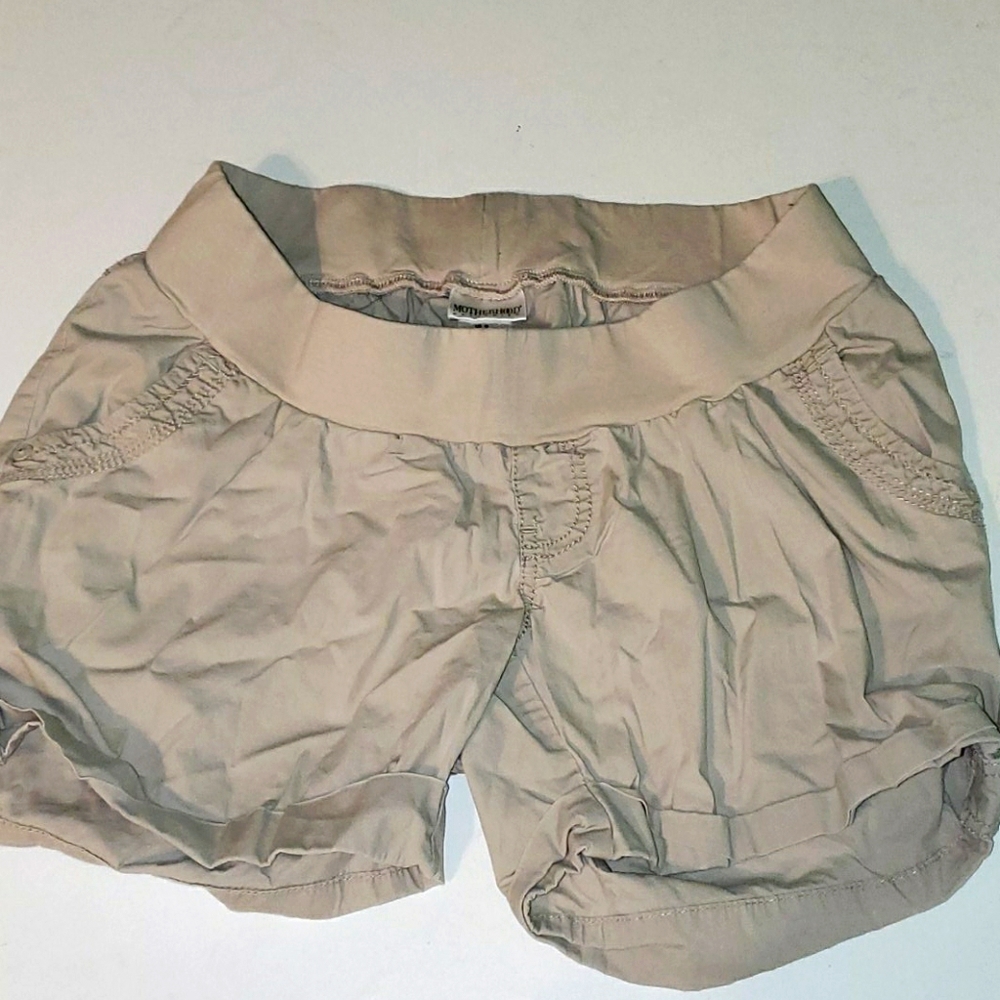 Motherhood maternity tan kaki shorts with mid strech waistband